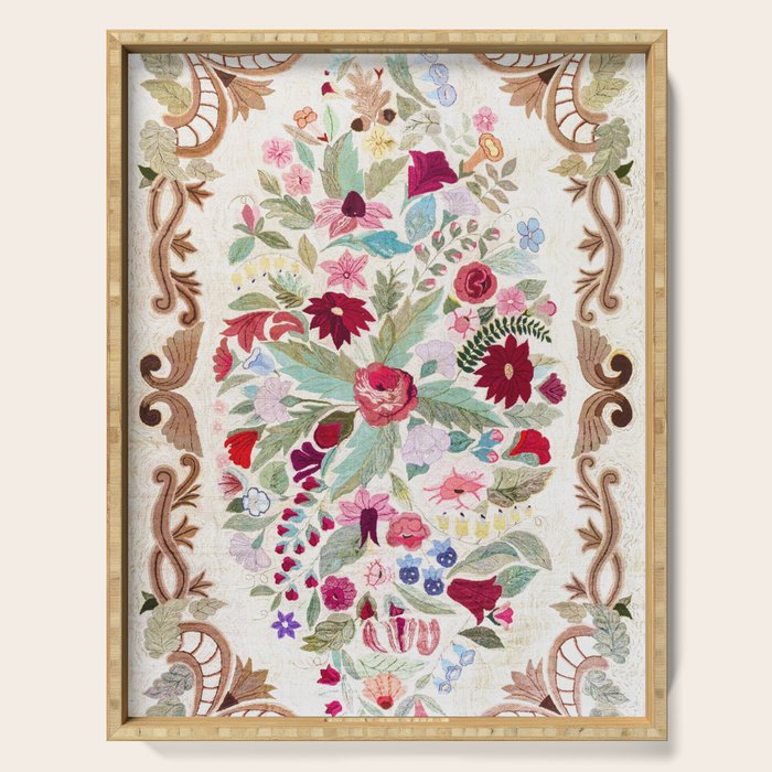 Vintage American Floral Rug Print Serving Tray