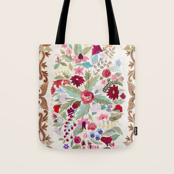 Vintage American Floral Rug Print Tote Bag Gallery Image 1