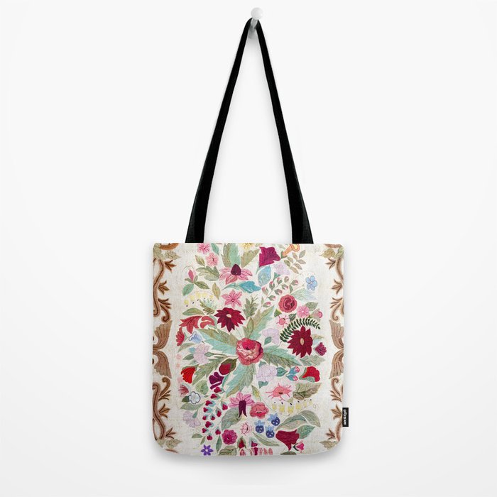Vintage American Floral Rug Print Tote Bag Gallery Image 2