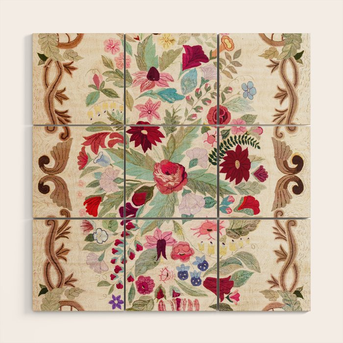 Vintage American Floral Rug Print Wood Wall Art Gallery Image 1