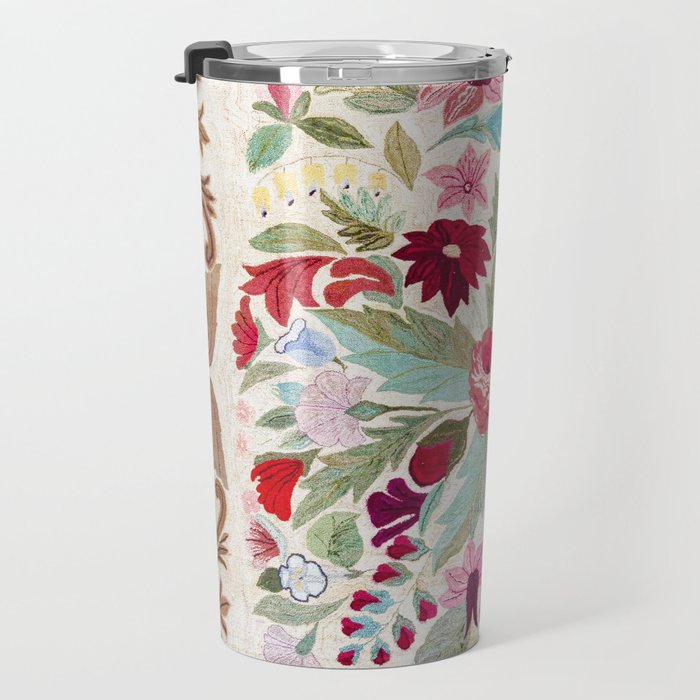 Vintage American Floral Rug Print Travel Mug Gallery Image 3