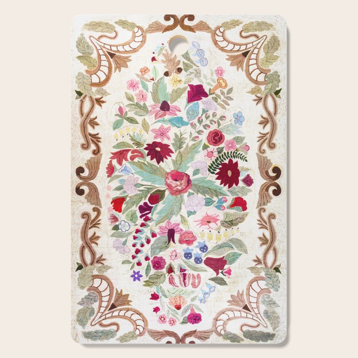 Vintage American Floral Rug Print Cutting Board Gallery Image 1