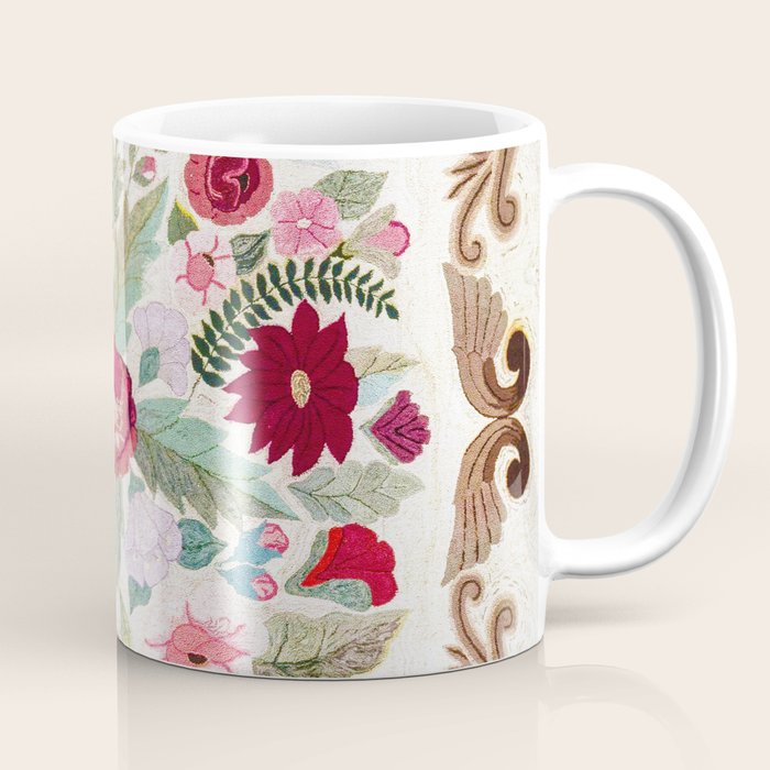 Vintage American Floral Rug Print Coffee Mug Gallery Image 1