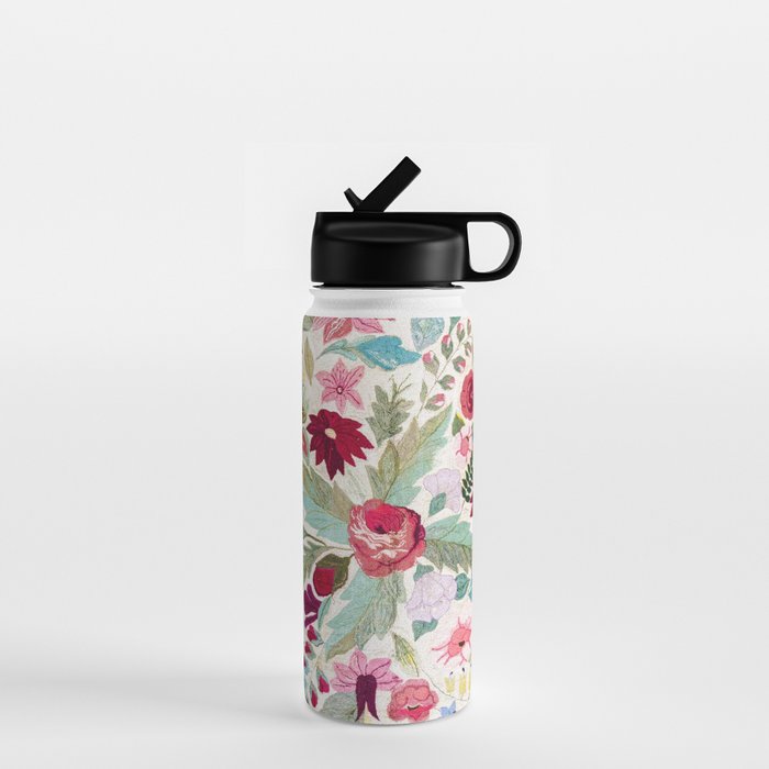 Vintage American Floral Rug Print Water Bottle Gallery Image 1