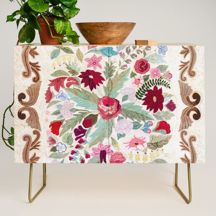 Vintage American Floral Rug Print Credenza Gallery Image 1