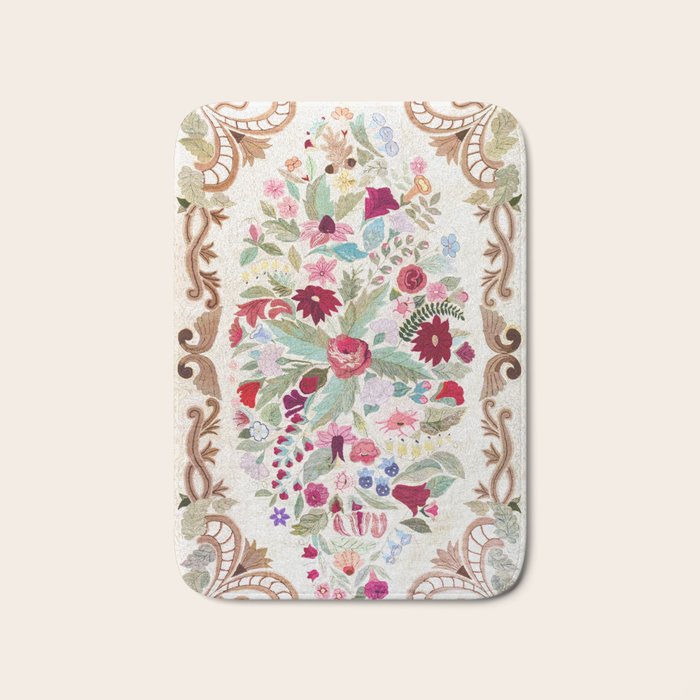 Vintage American Floral Rug Print Bath Mat Gallery Image 1