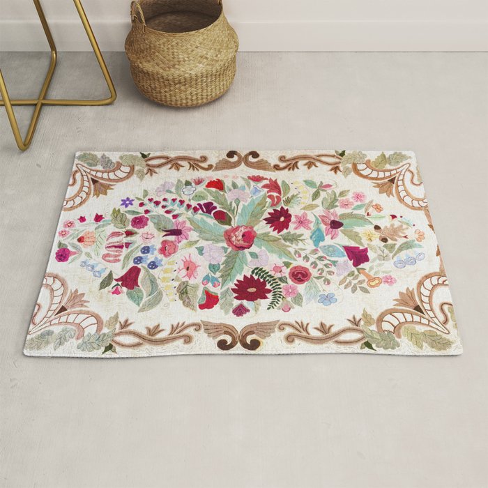 Vintage American Floral Rug Print Rug Gallery Image 1