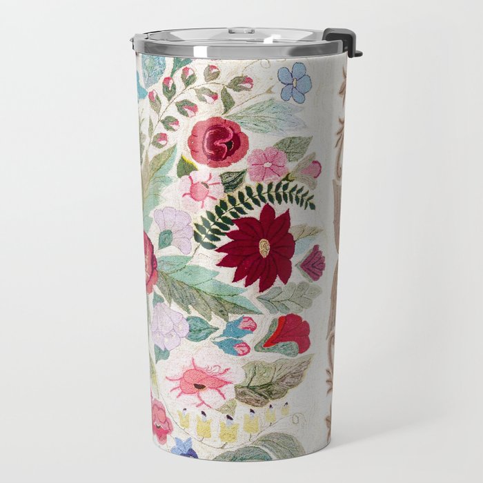 Vintage American Floral Rug Print Travel Mug Gallery Image 2