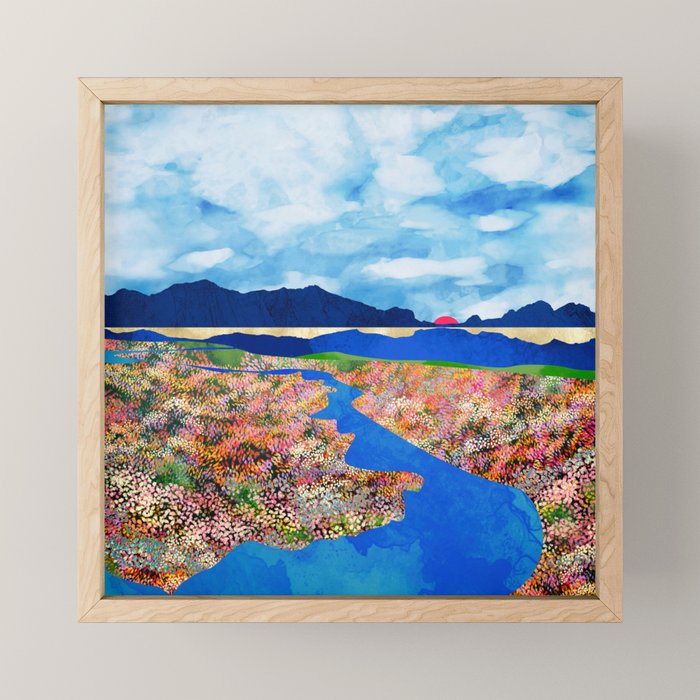 Flower Field Stream Mini Art Print Gallery Image 1