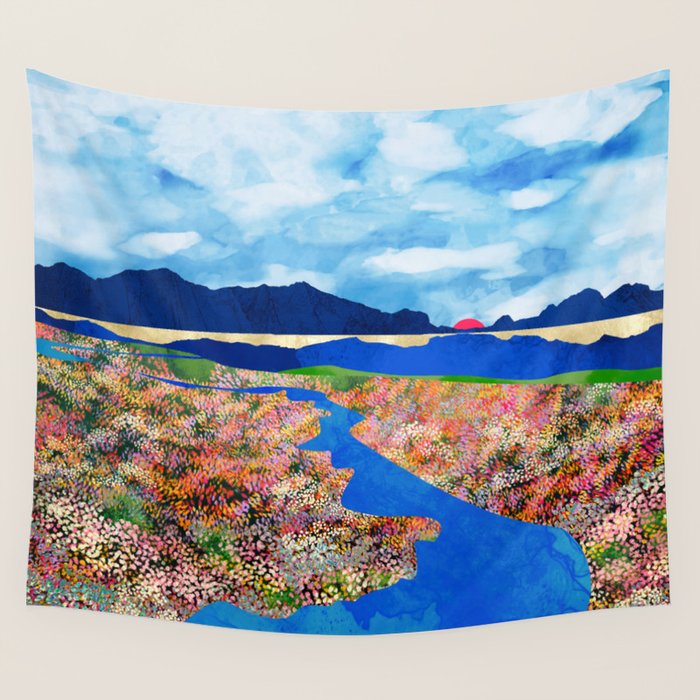Flower Field Stream Wall Tapestry Gallery Image 1