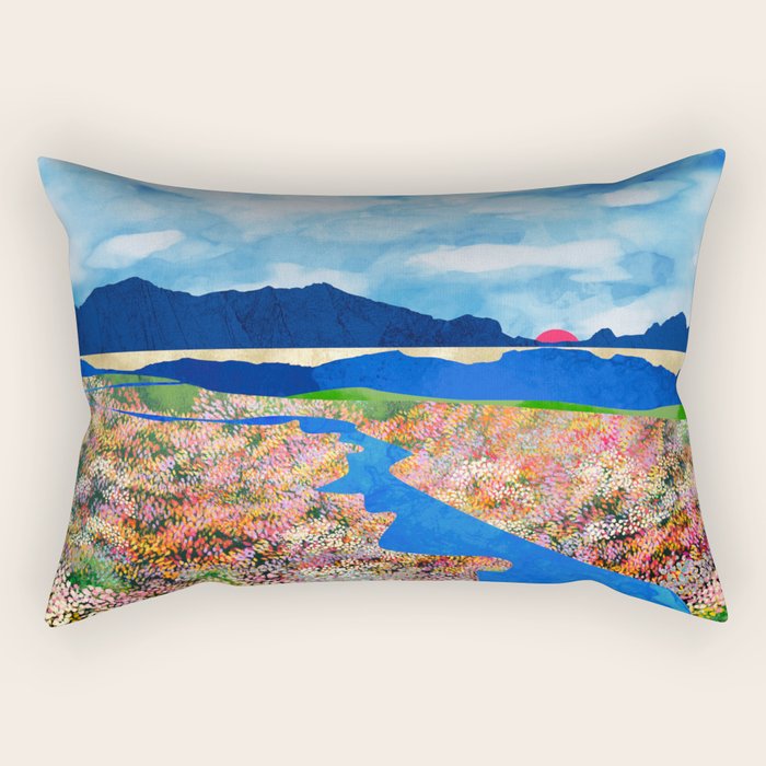 Flower Field Stream Rectangular Pillow Gallery Image 1