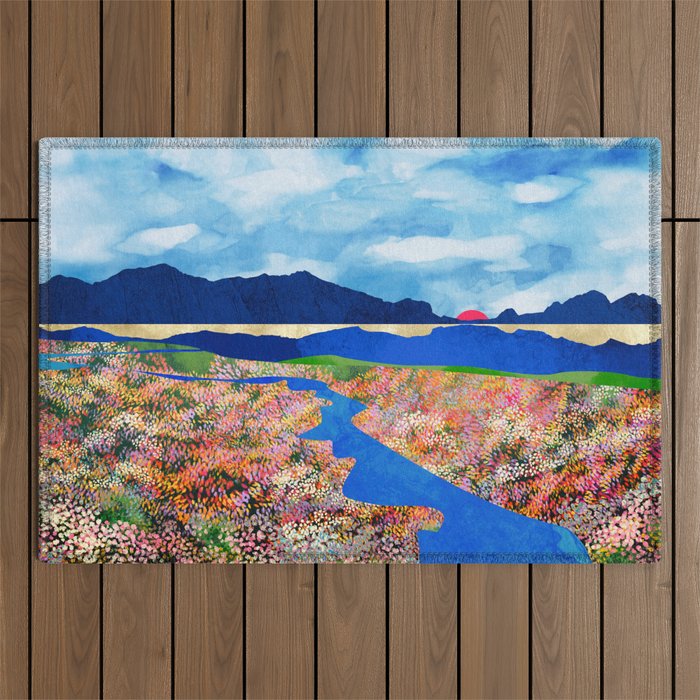 Flower Field Stream Outdoor Rug Gallery Image 1