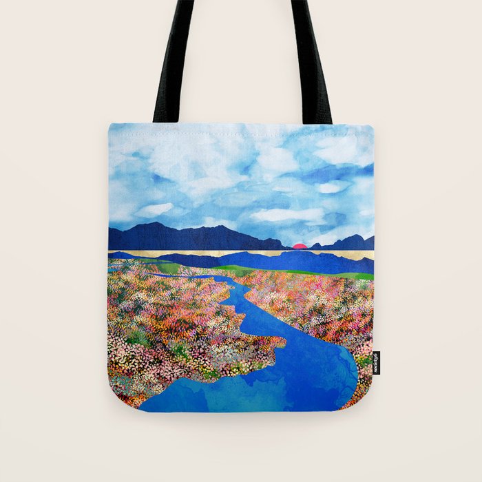 Flower Field Stream Tote Bag Gallery Image 1