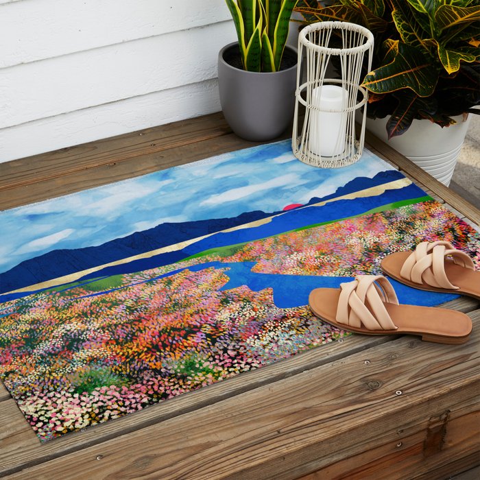 Flower Field Stream Outdoor Rug Gallery Image 2