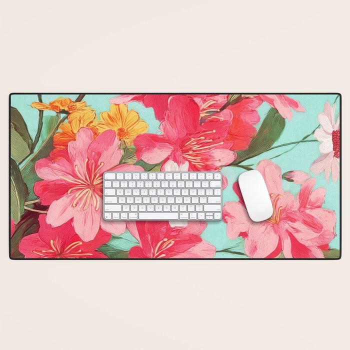 Azalea and Wildflower Bouquet on Teal Desk Mat Gallery Image 1