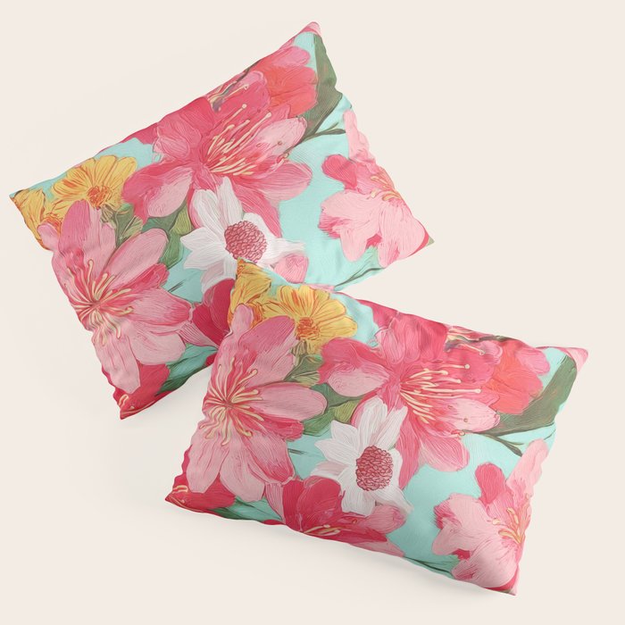 Azalea and Wildflower Bouquet on Teal Pillow Sham Gallery Image 1