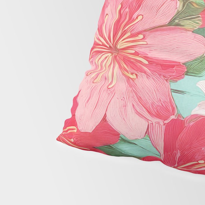 Azalea and Wildflower Bouquet on Teal Pillow Sham Gallery Image 4