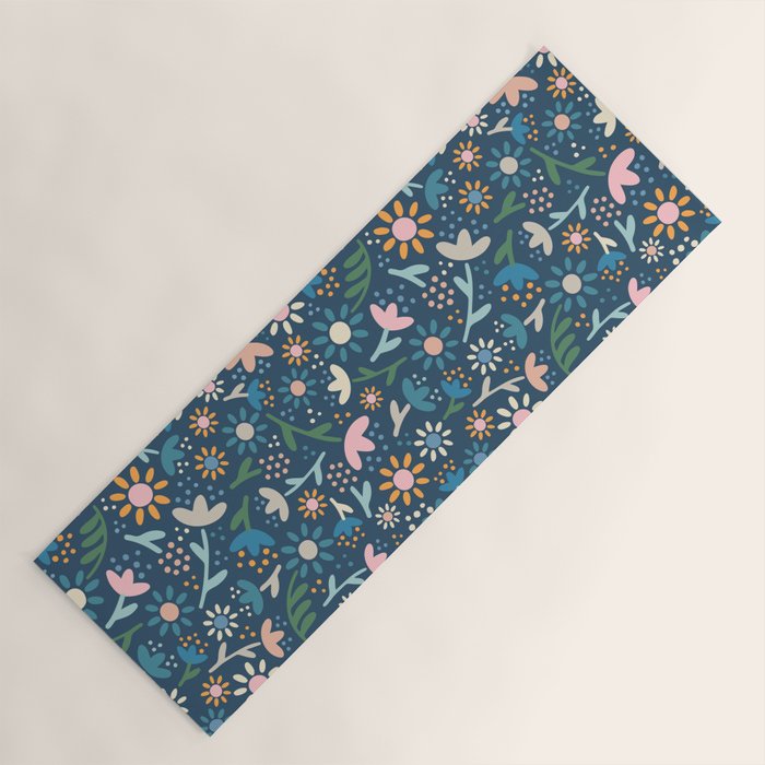 Ditsy Daisy Floral on Blue Yoga Mat Gallery Image 1