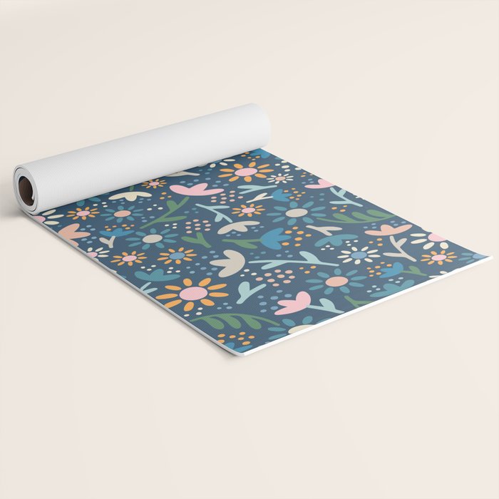 Ditsy Daisy Floral on Blue Yoga Mat Gallery Image 2