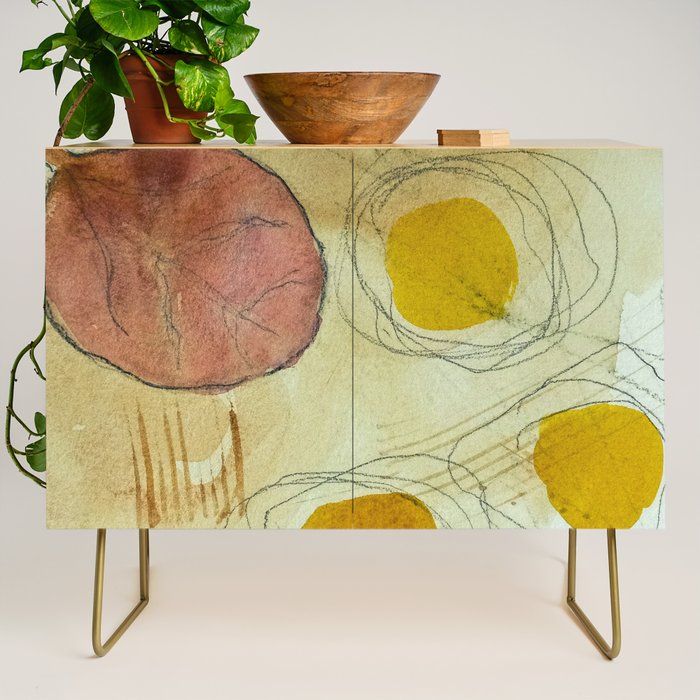the sun rises and sets modern abstract mixed media painting Credenza Gallery Image 1