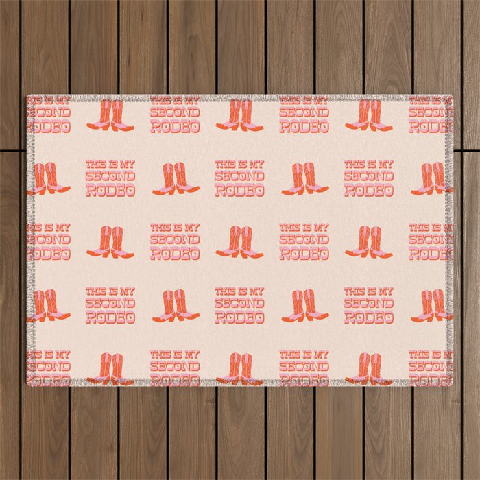 This is My Second Rodeo (pink and orange old west letters) Outdoor Rug Gallery Image 1