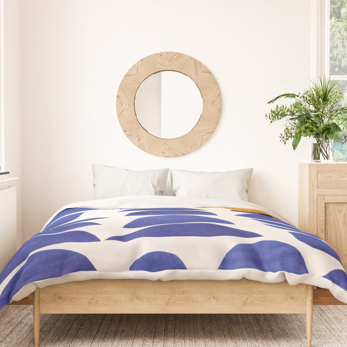 'Sunset Eyes' Mid Century Modern Minimalist Paper Collage Semicircles Blue Yellow Colors Duvet Cover Gallery Image 3