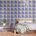 'Sunset Eyes' Mid Century Modern Minimalist Paper Collage Semicircles Blue Yellow Colors Wallpaper Gallery Image 3