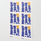 'Sunset Eyes' Mid Century Modern Minimalist Paper Collage Semicircles Blue Yellow Colors Wallpaper Gallery Image 2