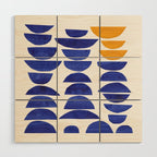 'Sunset Eyes' Mid Century Modern Minimalist Paper Collage Semicircles Blue Yellow Colors Wood Wall Art Gallery Image 1