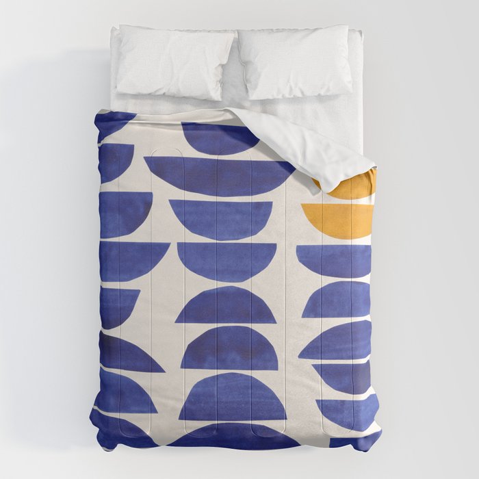 'Sunset Eyes' Mid Century Modern Minimalist Paper Collage Semicircles Blue Yellow Colors Comforter Gallery Image 6