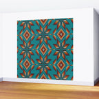 Modern colorful beaded boho aztec kilim pattern on teal Wall Mural Gallery Image 2