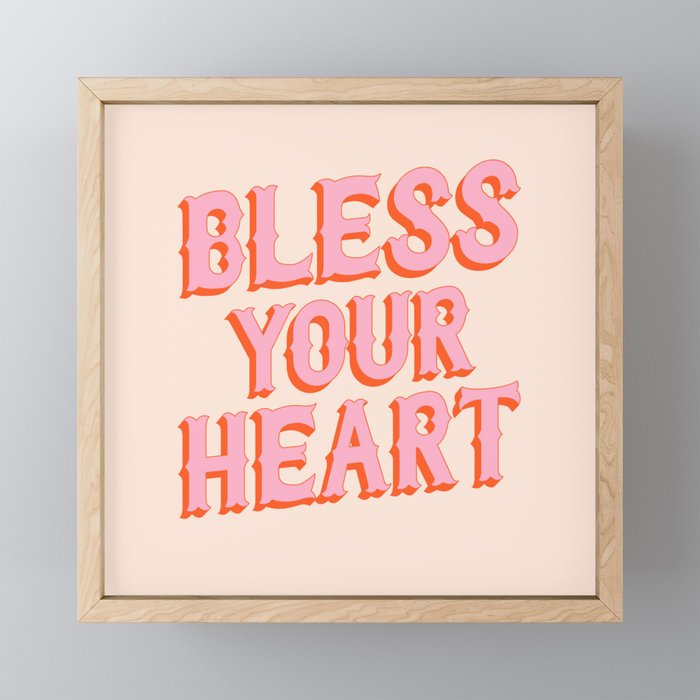 Southern Snark: Bless your heart (bright pink and orange) Mini Art Print Gallery Image 1