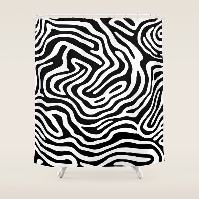 Black and white zebra stripe print art pattern Shower Curtain Gallery Image 1