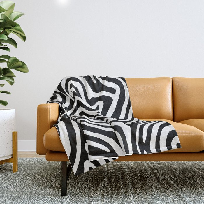 Black and white zebra stripe print art pattern Throw Blanket Gallery Image 1