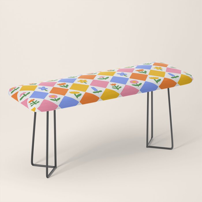 Vintage colorful geometric flower art pattern Bench Gallery Image 1