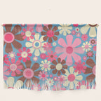 Groovy Retro Floral Garden 60s 70s Pattern in Cheerful Pink Brown and Blue Wall Hanging Gallery Image 1