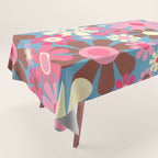 Groovy Retro Floral Garden 60s 70s Pattern in Cheerful Pink Brown and Blue Tablecloth Gallery Image 1