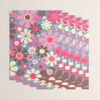 Groovy Retro Floral Garden 60s 70s Pattern in Cheerful Pink Brown and Blue Wrapping Paper Gallery Image 3