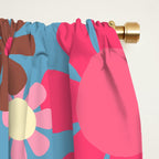 Groovy Retro Floral Garden 60s 70s Pattern in Cheerful Pink Brown and Blue Window Curtain Gallery Image 2