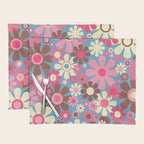 Groovy Retro Floral Garden 60s 70s Pattern in Cheerful Pink Brown and Blue Placemat Gallery Image 1
