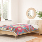 Groovy Retro Floral Garden 60s 70s Pattern in Cheerful Pink Brown and Blue Duvet Cover Gallery Image 2