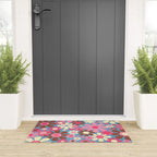 Groovy Retro Floral Garden 60s 70s Pattern in Cheerful Pink Brown and Blue Welcome Mat Gallery Image 3