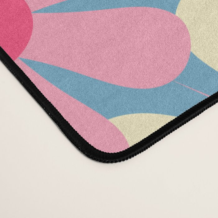 Groovy Retro Floral Garden 60s 70s Pattern in Cheerful Pink Brown and Blue Desk Mat Gallery Image 4