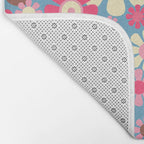 Groovy Retro Floral Garden 60s 70s Pattern in Cheerful Pink Brown and Blue Bath Mat Gallery Image 2