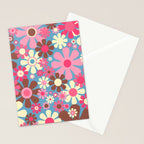 Groovy Retro Floral Garden 60s 70s Pattern in Cheerful Pink Brown and Blue Stationery Card Gallery Image 2