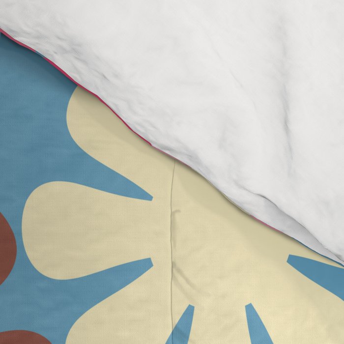 Groovy Retro Floral Garden 60s 70s Pattern in Cheerful Pink Brown and Blue Comforter Gallery Image 4
