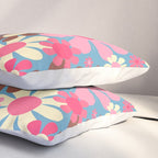 Groovy Retro Floral Garden 60s 70s Pattern in Cheerful Pink Brown and Blue Pillow Sham Gallery Image 3