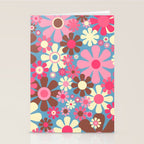 Groovy Retro Floral Garden 60s 70s Pattern in Cheerful Pink Brown and Blue Stationery Card Gallery Image 2