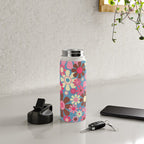 Groovy Retro Floral Garden 60s 70s Pattern in Cheerful Pink Brown and Blue Water Bottle Gallery Image 4