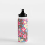 Groovy Retro Floral Garden 60s 70s Pattern in Cheerful Pink Brown and Blue Water Bottle Gallery Image 3